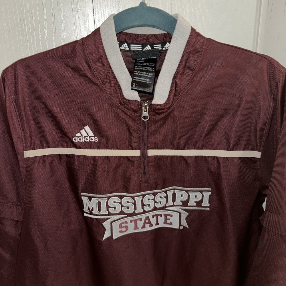 ADIDAS 1/4 ZIP MISSISSIPPI STATE BULLDOGS WINDBREAKER Youth XL 18 Boys